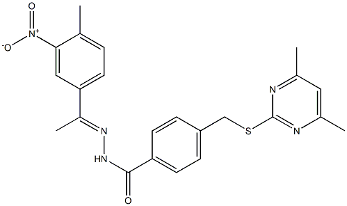 (E)-4-(((4,6-dimethylpyrimidin-2-yl)thio)methyl)-N'-(1-(4-methyl-3-nitrophenyl)ethylidene)benzohydrazide Structure