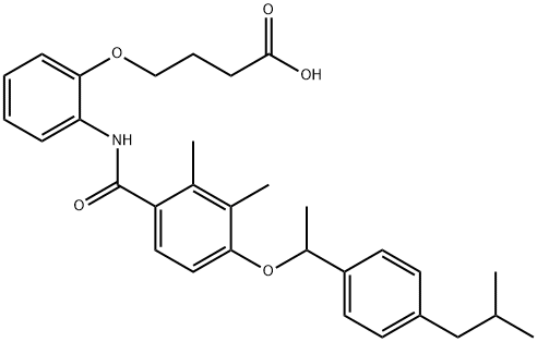 Butanoic acid, 4-[2-[[2,3-dimethyl-4-[1-[4-(2-methylpropyl)phenyl]ethoxy]benzoyl]amino]phenoxy]- Structure