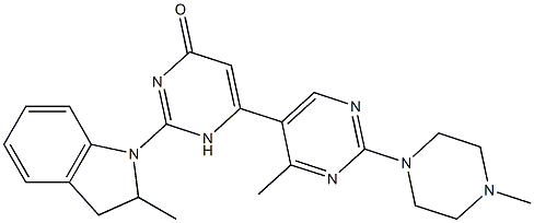 2-(2-methyl-2,3-dihydroindol-1-yl)-6-[4-methyl-2-(4-methylpiperazin-1-yl)pyrimidin-5-yl]-1H-pyrimidin-4-one Structure