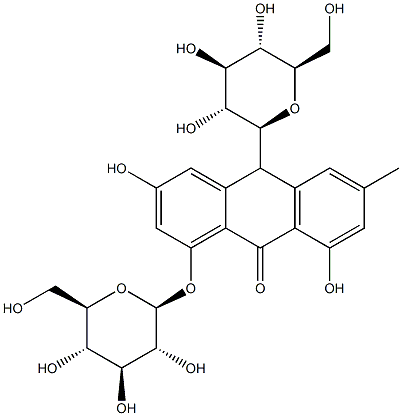 9(10H)-Anthracenone,10-b-D-glucopyranosyl-1-(b-D-glucopyranosyloxy)-3,8-dihydroxy-6-methyl-,(9R)- (9CI) Structure