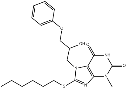 8-(hexylthio)-7-(2-hydroxy-3-phenoxypropyl)-3-methyl-3,7-dihydro-1H-purine-2,6-dione Structure