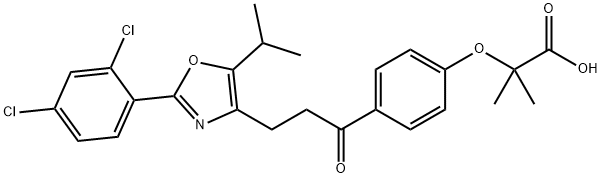 Propanoic acid, 2-[4-[3-[2-(2,4-dichlorophenyl)-5-(1-methylethyl)-4-oxazolyl]-1-oxopropyl]phenoxy]-2-methyl- Structure