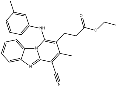ethyl 3-{4-cyano-3-methyl-1-[(3-methylphenyl)amino]pyrido[1,2-a]benzimidazol-2-yl}propanoate Structure