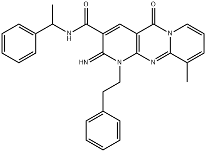 2-imino-10-methyl-5-oxo-N-(1-phenylethyl)-1-(2-phenylethyl)-1,5-dihydro-2H-dipyrido[1,2-a:2',3'-d]pyrimidine-3-carboxamide Structure