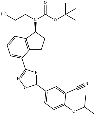 Carbamic acid,N-[(1S)-4-[5-[3-cyano-4-(1-methylethoxy)phenyl]-1,2,4-oxadiazol-3-yl]-2,3-dihydro-1H-inden-1-yl]-N-(2-hydroxyethyl)-, 1,1-dimethylethyl ester Structure