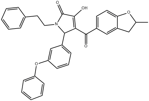 3-hydroxy-4-(2-methyl-2,3-dihydrobenzofuran-5-carbonyl)-1-phenethyl-5-(3-phenoxyphenyl)-1H-pyrrol-2(5H)-one Structure
