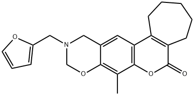 11-(furan-2-ylmethyl)-8-methyl-2,3,4,5,11,12-hexahydro-1H-cyclohepta[3,4]chromeno[6,7-e][1,3]oxazin-6(10H)-one Structure