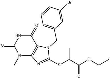 ethyl 2-{[7-(3-bromobenzyl)-3-methyl-2,6-dioxo-2,3,6,7-tetrahydro-1H-purin-8-yl]sulfanyl}propanoate Structure