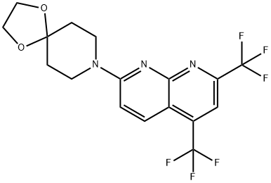 1,4-Dioxa-8-azaspiro[4.5]decane,8-[5,7-bis(trifluoromethyl)-1,8-naphthyridin-2-yl]-(9CI) Structure