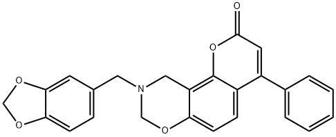 9-(1,3-benzodioxol-5-ylmethyl)-4-phenyl-8,10-dihydropyrano[2,3-f][1,3]benzoxazin-2-one Structure