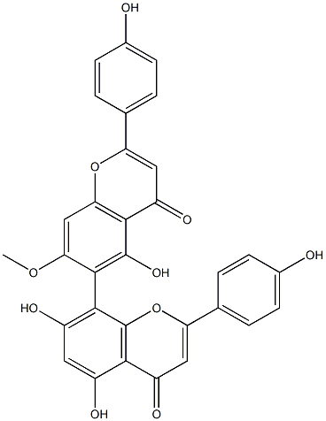 (-)-4',4''',5,5'',7''-Pentahydroxy-7-methoxy-6,8''-biflavone Structure