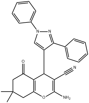 2-amino-4-(1,3-diphenyl-1H-pyrazol-4-yl)-7,7-dimethyl-5-oxo-5,6,7,8-tetrahydro-4H-chromene-3-carbonitrile Structure