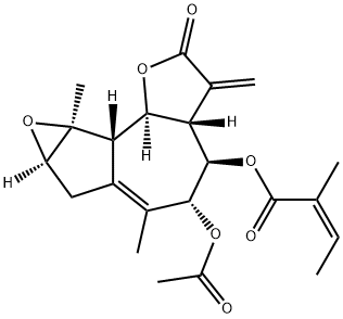 (Z)-2-Methyl-2-butenoic acid [(3aS)-5α-(acetyloxy)-2,3,3a,4,5,7,7aα,8a,8bβ,8cα-decahydro-6,8aα-dimethyl-3-methylene-2-oxooxireno[2,3]azuleno[4,5-b]furan-4β-yl] ester Structure