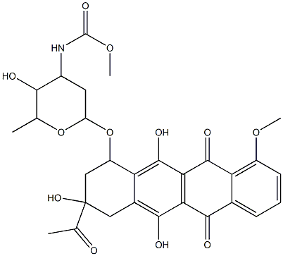 5,12-Naphthacenedione, 8-acetyl-7,8,9,10-tetrahydro-6,8,11-trihydroxy-1-methoxy-10-2,3,6-trideoxy-3-(methoxycarbonyl)amino-.alpha.-L-lyxo-hexopyranosyloxy-, (8S-cis)- Structure