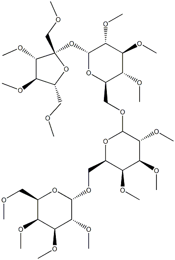 1-O,3-O,4-O,6-O-Tetramethyl-β-D-fructofuranosyl 6-O-[6-O-(2-O,3-O,4-O,6-O-tetramethyl-α-D-galactopyranosyl)-2-O,3-O,4-O-trimethyl-α-D-galactopyranosyl]-2-O,3-O,4-O-trimethyl-α-D-glucopyranoside Structure