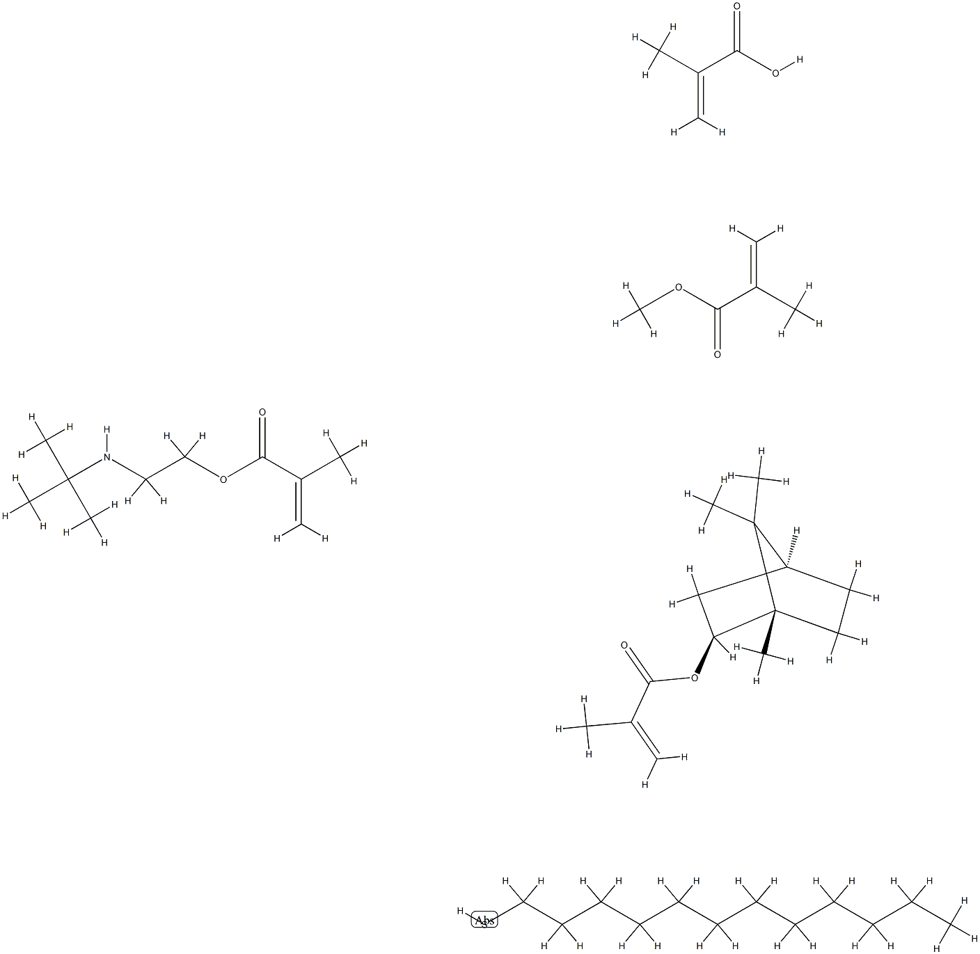 2-Propenoic acid, 2-methyl-, telomer with 2-[(1,1-dimethylethyl)amino]ethyl 2-methyl-2-propenoate, 1-dodecanethiol, methyl 2-methyl-2-propenoate and exo-1,7,7-trimethylbicyclo[2.2.1]hept-2-yl 2-methyl-2-propenoate Structure