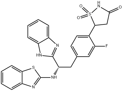 5-[4-[(2S)-2-(1H-Benzimidazol-2-yl)-2-(2-benzothiazolylamino)ethyl]-2-fluorophenyl]-3-isothiazolidinone 1,1-dioxide Structure