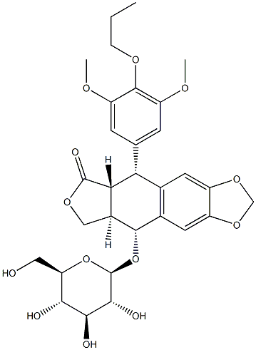 (5R,5aα)-5,8,8aβ,9-Tetrahydro-9β-(β-D-glucopyranosyloxy)-5β-(3,5-dimethoxy-4-propoxyphenyl)furo[3',4':6,7]naphtho[2,3-d]-1,3-dioxol-6(5aH)-one Structure