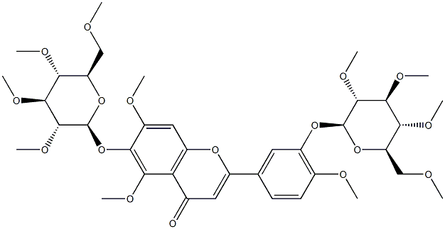 5,7-Dimethoxy-2-[4-methoxy-3-[(2-O,3-O,4-O,6-O-tetramethyl-β-D-glucopyranosyl)oxy]phenyl]-6-[(2-O,3-O,4-O,6-O-tetramethyl-β-D-glucopyranosyl)oxy]-4H-1-benzopyran-4-one Structure