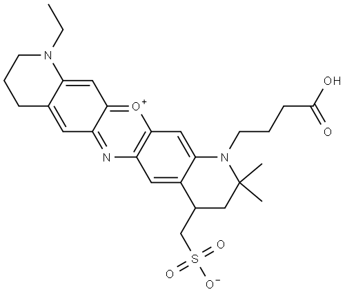 Dipyrido[3,2-b:2',3'-i]phenoxazin-13-ium, 1-(3-carboxypropyl)-11-ethyl-1,2,3,4,8,9,10,11-octahydro-2,2-dimethyl-4-(sulfomethyl)-, inner salt Structure