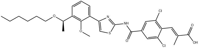 (R)-(E)-3-(2,6-dichloro-4-{4-[2-methyloxy-3-(1-hexyloxyethyl)phenyl]thiazol-2-ylcarbamoyl}phenyl)-2-methylacrylic acid Structure