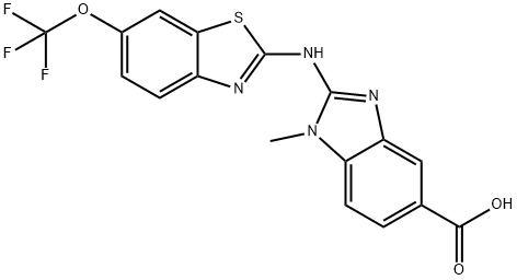 1-methyl-2-((6-(trifluoromethoxy)benzo[d]thiazol-2-yl)amino)-1H-benzo[d]imidazole-5-carboxylic acid Structure