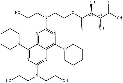 Butanedioic acid, 2,3-dihydroxy-, 1-[2-[[6-[bis(2-hydroxyethyl)amino]-4,8-di-1-piperidinylpyrimido[5,4-d]pyrimidin-2-yl](2-hydroxyethyl)amino]ethyl] ester, (2R,3R)-rel- Structure