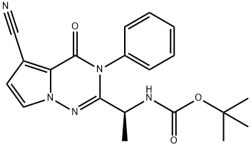 Carbamic acid, N-[(1S)-1-(5-cyano-3,4-dihydro-4-oxo-3-phenylpyrrolo[2,1-f][1,2,4]triazin-2-yl)ethyl]-, 1,1-dimethylethyl ester Structure