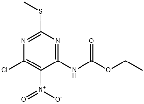 Carbamic acid, N-[6-chloro-2-(methylthio)-5-nitro-4-pyrimidinyl]-, ethyl ester Structure