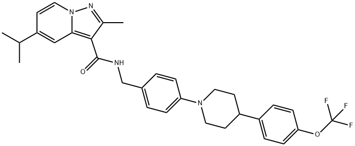 Pyrazolo[1,5-a]pyridine-3-carboxamide, 2-methyl-5-(1-methylethyl)-N-[[4-[4-[4-(trifluoromethoxy)phenyl]-1-piperidinyl]phenyl]methyl]- Structure