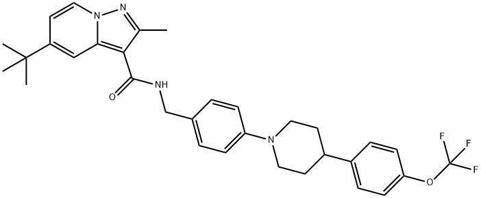Pyrazolo[1,5-a]pyridine-3-carboxamide, 5-(1,1-dimethylethyl)-2-methyl-N-[[4-[4-[4-(trifluoromethoxy)phenyl]-1-piperidinyl]phenyl]methyl]- Structure