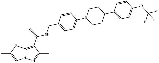 Pyrazolo[5,1-b]thiazole-7-carboxamide, 2,6-dimethyl-N-[[4-[4-[4-(trifluoromethoxy)phenyl]-1-piperidinyl]phenyl]methyl]- Structure