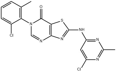 2-[(6-chloro-2-methylpyrimidin-4-yl)amino]-6-(2-ch
loro-6-methylphenyl)-6H,7H-[1,3]thiazolo[4,5-d]pyr
imidin-7-one Structure