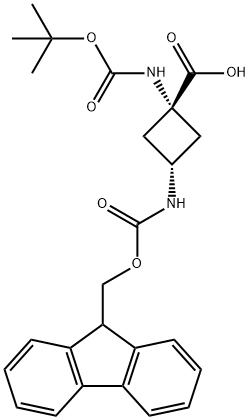 (1r,3r)-1-{[(tert-butoxy)carbonyl]amino}-3-({[(9H-fl
uoren-9-yl)methoxy]carbonyl}amino)cyclobutane-
1-carboxylic acid Structure