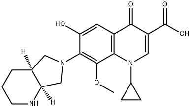 3-Quinolinecarboxylic acid, 1-cyclopropyl-1,4-dihydro-6-hydroxy-8-methoxy-7-[(4aS,7aS)-octahydro-6H-pyrrolo[3,4-b]pyridin-6-yl]-4-oxo- Structure