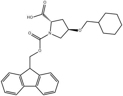 1,2-Pyrrolidinedicarboxylic acid, 4-(cyclohexylmethoxy)-, 1-(9H-fluoren-9-ylmethyl) ester, (2S,4R)- Structure