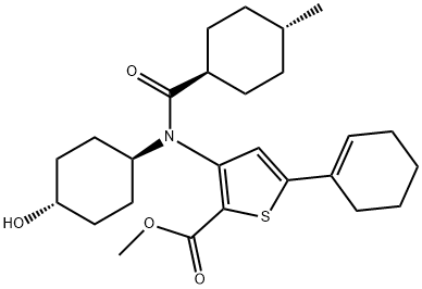 5-Cyclohex-1-enyl-3-[(trans-4-hydroxy-cyclohexyl)-(trans-4-methyl-cyclohexanecarbonyl)-amino]-thiophene-2-carboxylic acid methyl ester Structure