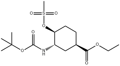 Cyclohexanecarboxylic acid, 3-[[(1,1-dimethylethoxy)carbonyl]amino]-4-[(methylsulfonyl)oxy]-, ethyl ester, (1R,3S,4S)- Structure
