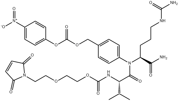 L-Ornithinamide, N-[[2-[2-(2,5-dihydro-2,5-dioxo-1H-pyrrol-1-yl)ethoxy]ethoxy]carbonyl]-L-valyl-N5-(aminocarbonyl)-N-[4-[[[(4-nitrophenoxy)carbonyl]oxy]methyl]phenyl]- Structure