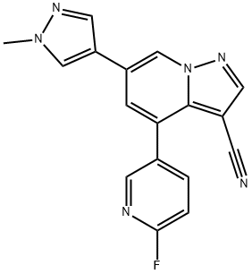 Pyrazolo[1,5-a]pyridine-3-carbonitrile, 4-(6-fluoro-3-pyridinyl)-6-(1-methyl-1H-pyrazol-4-yl)- Structure