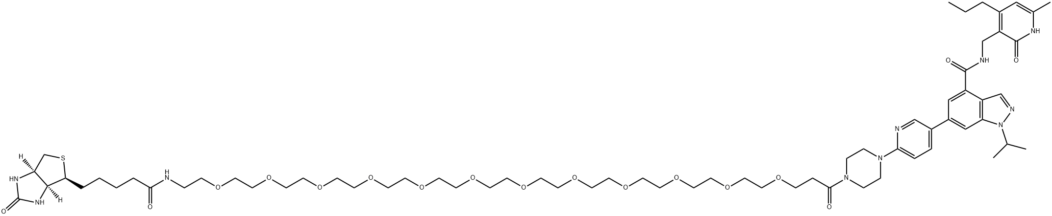 1H-Indazole-4-carboxamide, N-[(1,2-dihydro-6-methyl-2-oxo-4-propyl-3-pyridinyl)methyl]-6-[6-[4-[45-[(3aS,4S,6aR)-hexahydro-2-oxo-1H-thieno[3,4-d]imidazol-4-yl]-1,41-dioxo-4,7,10,13,16,19,22,25,28,31,34,37-dodecaoxa-40-azapentatetracont-1-yl]-1-piperazinyl]-3-pyridinyl]-1-(1-methylethyl)- Structure