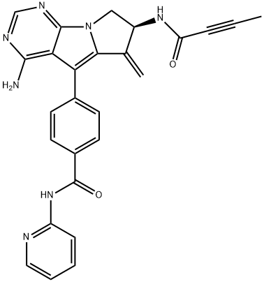 Benzamide, 4-[(7S)-4-amino-7,8-dihydro-6-methylene-7-[(1-oxo-2-butyn-1-yl)amino]-6H-pyrimido[5,4-b]pyrrolizin-5-yl]-N-2-pyridinyl- Structure
