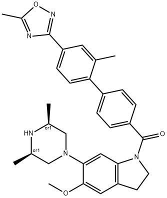 Methanone, [6-[(3R,5S)-3,5-dimethyl-1-piperazinyl]-2,3-dihydro-5-methoxy-1H-indol-1-yl][2'-methyl-4'-(5-methyl-1,2,4-oxadiazol-3-yl)[1,1'-biphenyl]-4-yl]-, rel- Structure