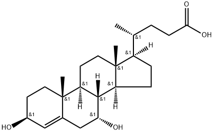 Chol-4-en-24-oic acid, 3,7-dihydroxy-, (3β,7α)- (9CI) Structure
