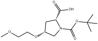 1,2-Pyrrolidinedicarboxylic acid, 4-(2-methoxyethoxy)-, 1-(1,1-dimethylethyl) ester, (2R,4R)- Structure