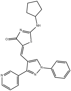 4(5H)-Thiazolone, 2-(cyclopentylamino)-5-[[1-phenyl-3-(3-pyridinyl)-1H-pyrazol-4-yl]methylene]-, (5Z)- Structure