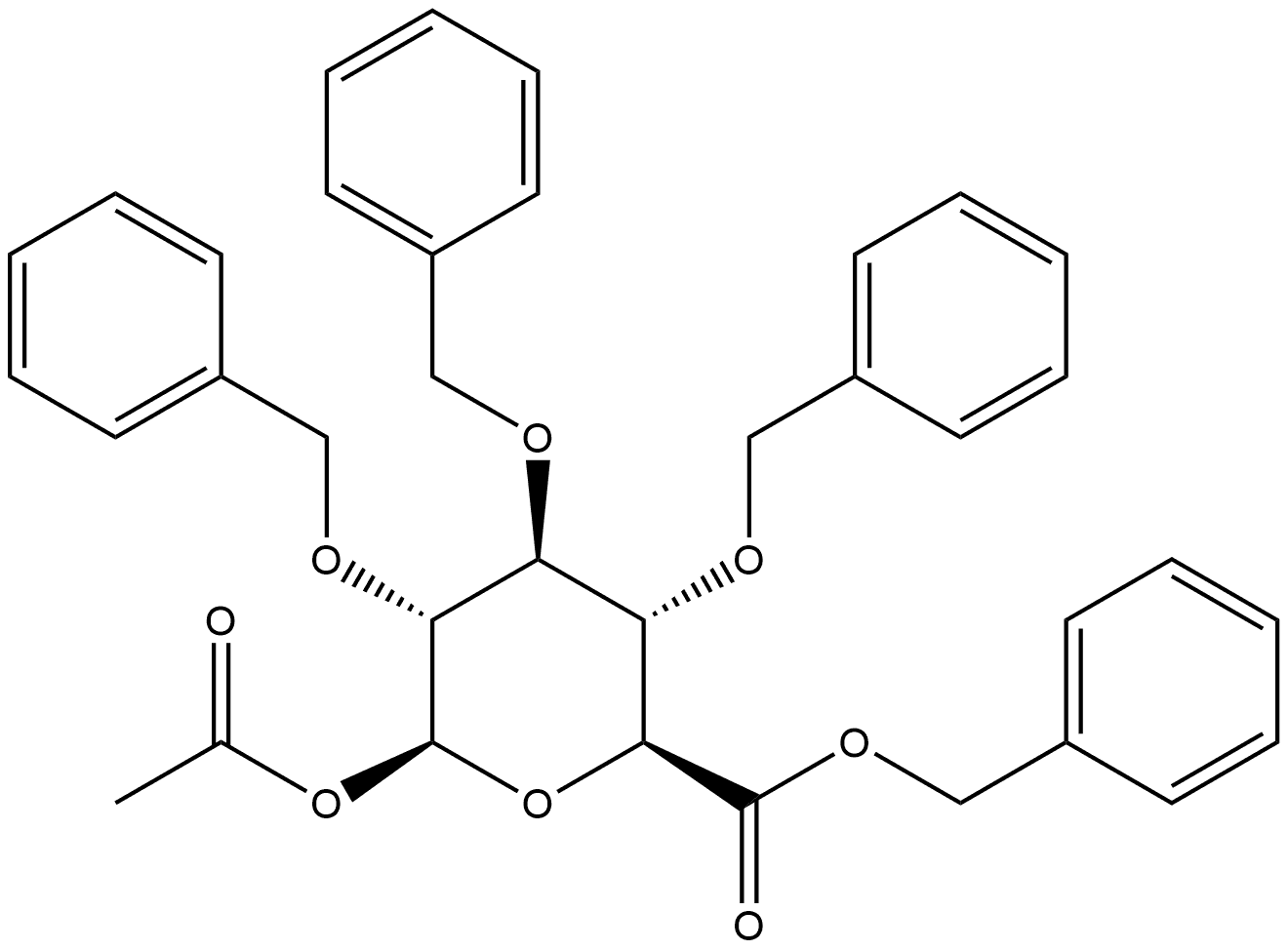 β-D-Glucopyranuronic acid, 2,3,4-tris-O-(phenylmethyl)-, phenylmethyl ester, acetate (9CI) Structure