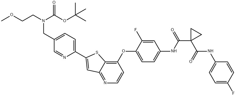 Carbamic acid, N-[[6-[7-[2-fluoro-4-[[[1-[[(4-fluorophenyl)amino]carbonyl]cyclopropyl]carbonyl]amino]phenoxy]thieno[3,2-b]pyridin-2-yl]-3-pyridinyl]methyl]-N-(2-methoxyethyl)-, 1,1-dimethylethyl ester