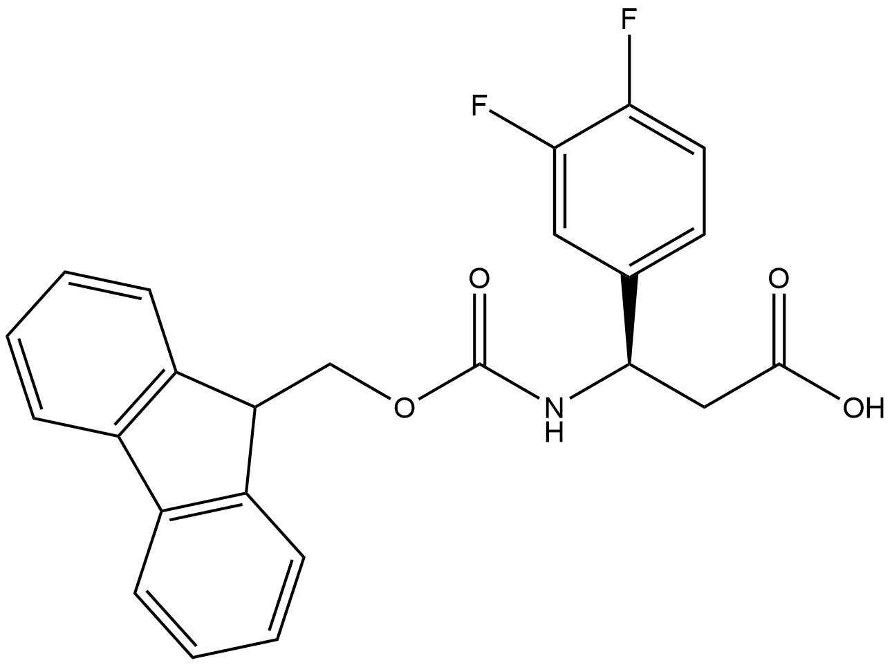 Benzenepropanoic acid, β-[[(9H-fluoren-9-ylmethoxy)carbonyl]amino]-3,4-difluoro-, (βR)- Structure