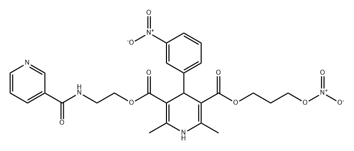 3,5-Pyridinedicarboxylic acid, 1,4-dihydro-2,6-dimethyl-4-(3-nitrophenyl)-, 3-[3-(nitrooxy)propyl] 5-[2-[(3-pyridinylcarbonyl)amino]ethyl] ester Structure